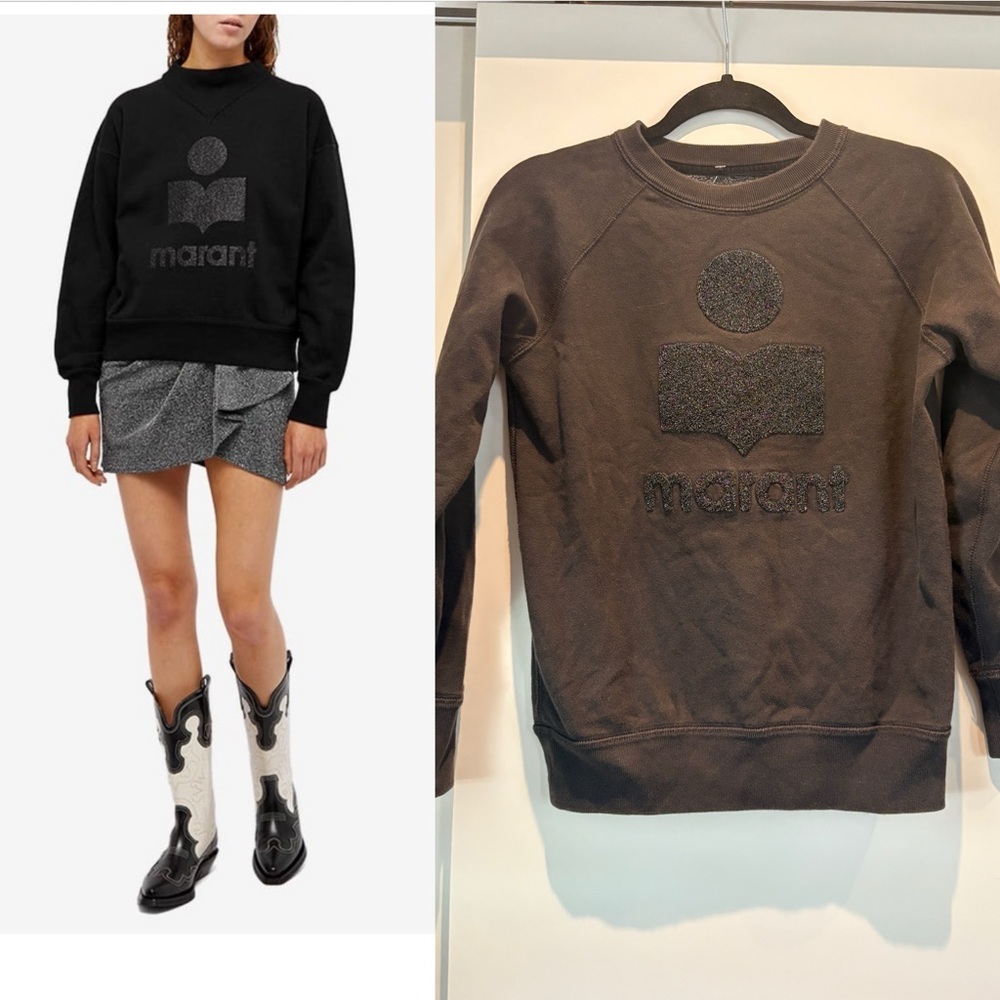 Isabel Marant etoile Black fuzzy logo crew neck Sweater sz 34. Washed look